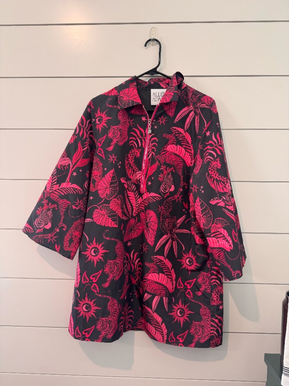 Alden Adair Pink Black Animal Tropical Print Zip Dress Size S